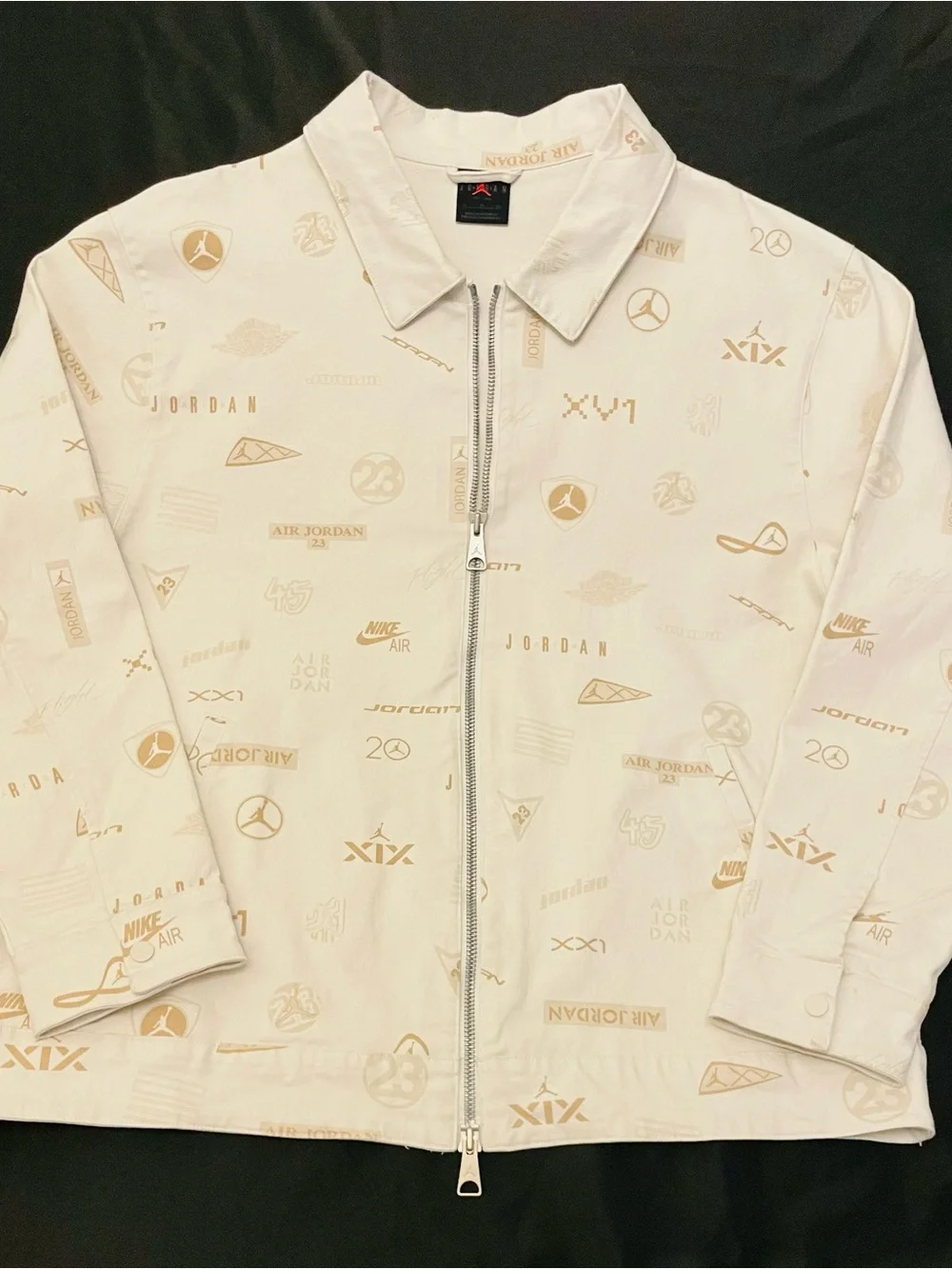 Jordan Flight Heritage Jacket XL All Over Print Zip Vintage Beige 98% Cotton